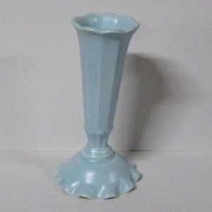 Vintage USA Baby Blue Scalloped Ruffled Bud Vase